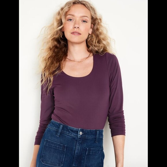 Old Navy Long-Sleeve Double-Layer Sculpting Bodysuit Sumptuous Purple S - Picture 1 of 13